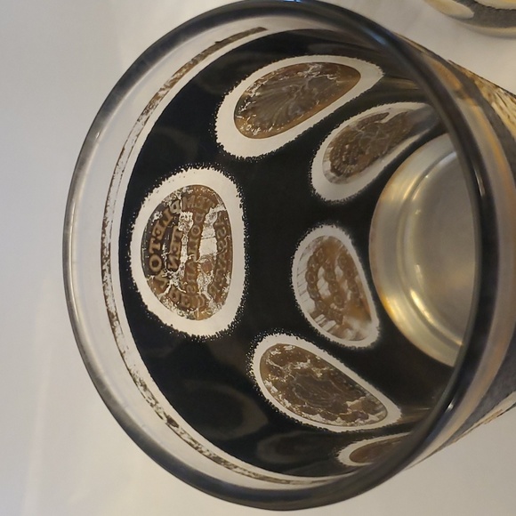 2 Vintage Libbey Mid Century Black & Gold Coin High Ball Glasses - Picture 8 of 9